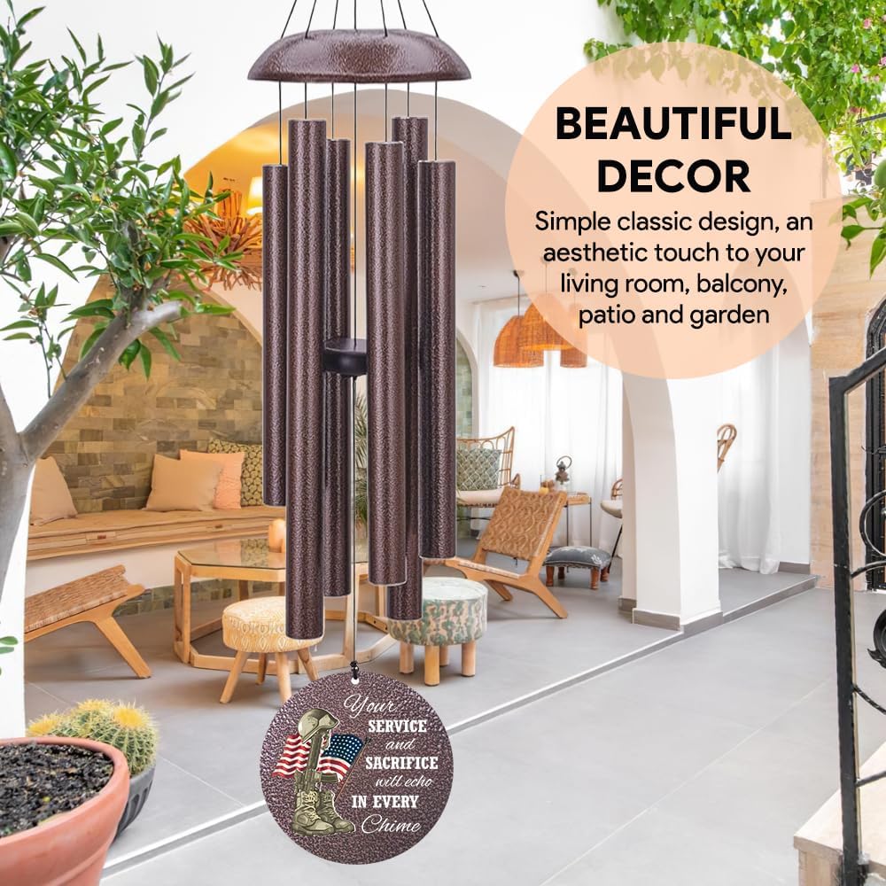 36inch Personalized Wind Chimes, Memorial Wind Chimes for US Veteran, Wind Chime for Loss of Loved Dad/Mom, Sympathy Memorial Gifts, Thank You Veteran Solider, Outdoor Decor