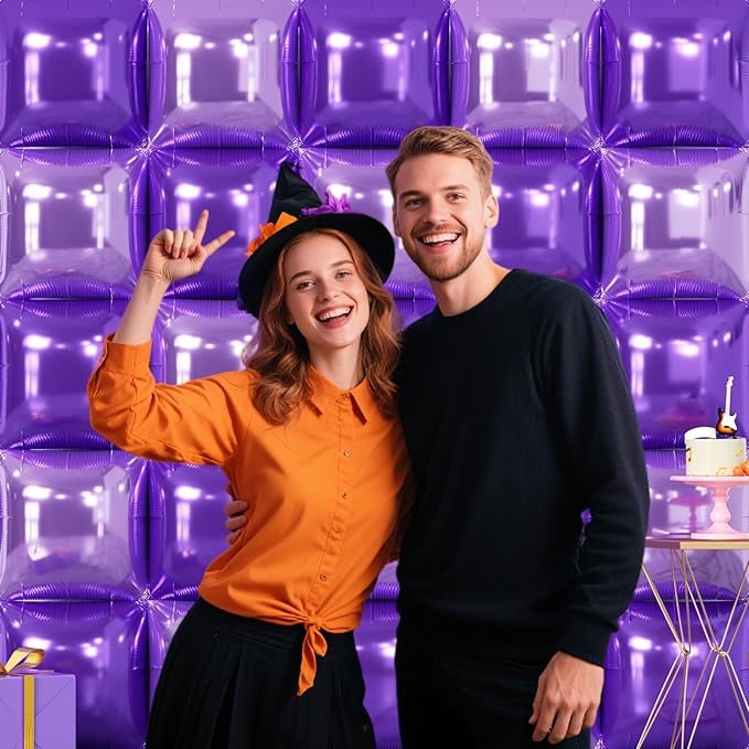 NISOCY 25PCS Purple and Light Purple Square Foil Balloons Wall Backdrop Double Sided Dark Purple and Purple Balloons Arch Kit for Birthday Anniversary Wedding Baby Bridal Shower Party Decorations