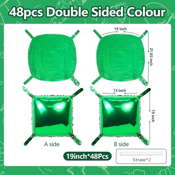 NISOCY 48PCS Green Square Foil Balloons Wall Backdrop Double Sided Green Christmas Balloons Tunnel Arch Kit for Baby Shower Birthday Anniversary Summer Party Decoration