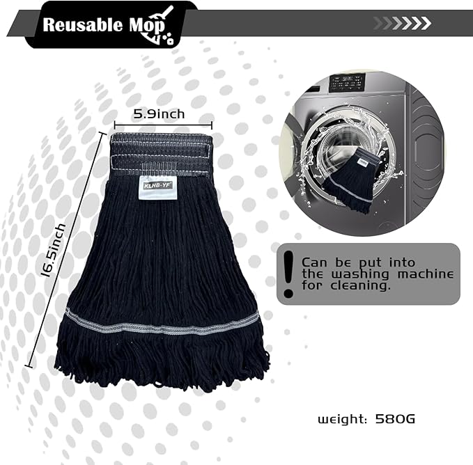 Heavy Duty Wet Industrial Cleaning Mop Head – 21 oz Black mop Head Replacement Cotton Washable Industrial mop Heads Heavy Duty for Commercial & Home Cleaning（Balck）