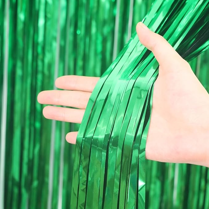 3.3 x 6.6 ft Foil Fringe Backdrop Curtains, Tinsel Streamers Party Decorations, Fringe Backdrop for Birthday, Baby Shower, Gender Reveal, Graduation (3, Green)