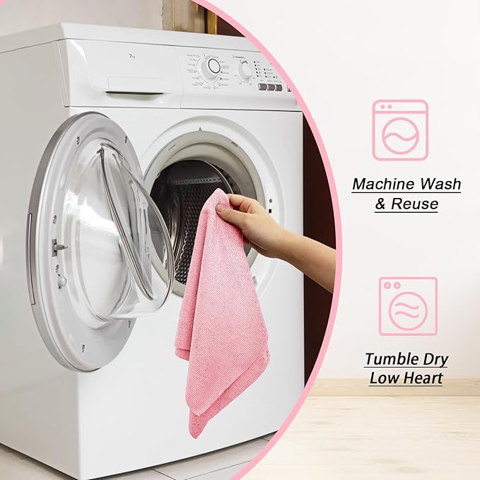 Microfiber Cleaning Cloth Roll,75 Pack Reusable Tear Away Microfiber Towels,Ultra Absorbent Dish Rags for Car,Home,Garage or Shop (Pink)