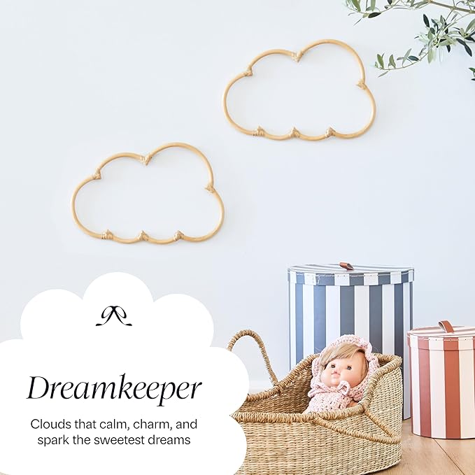 BEBE BASK Handmade Wicker Cloud Décor Set of 2 - Rattan Cloud Decorations - Décor for Bedroom and Baby Nursery Wall - for Girls Room
