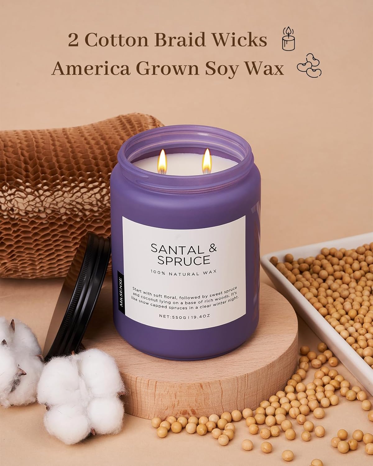 M&SENSE Sweet Spruce Coconut Soy Candles for Home Scented, 19.4oz 110 Hour Slow Burning Large Candle Gift for Stress Relief, Meditation, Relaxing SPA, Best Smelling Christmas Gifts