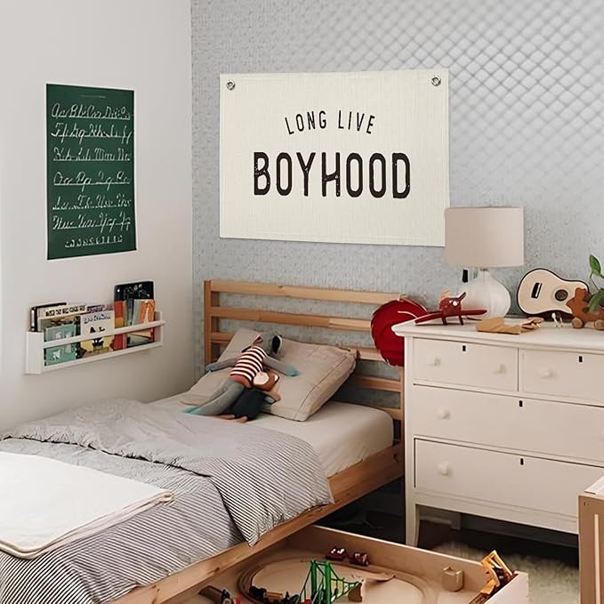 Vintage Linen Banner - Boys Room Decor for Toddler Boy Room Nursery Playroom