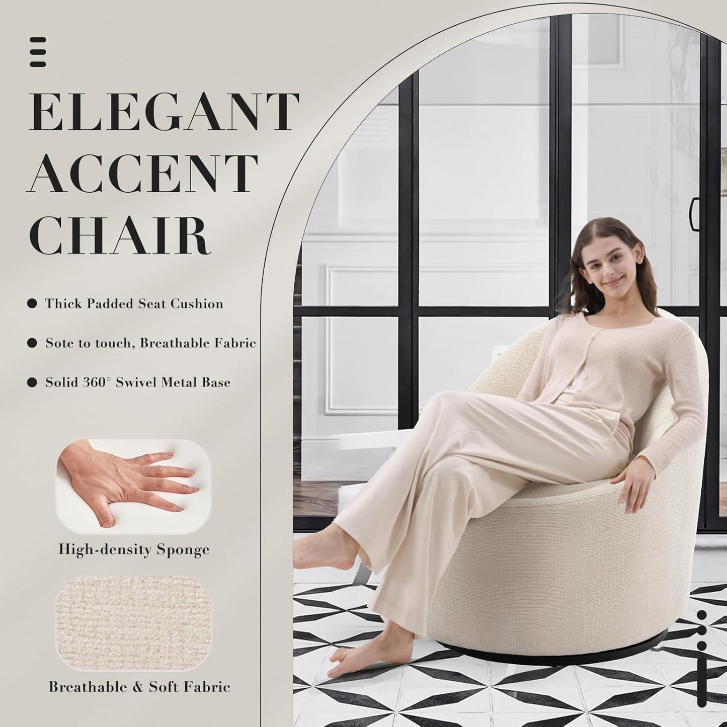 COLAMY Swivel Accent Chair, 360° Swivel Chair with Hidden Storage, Modern Small Barrel Swivel Armchair for Living Room/Bedroom, Beige