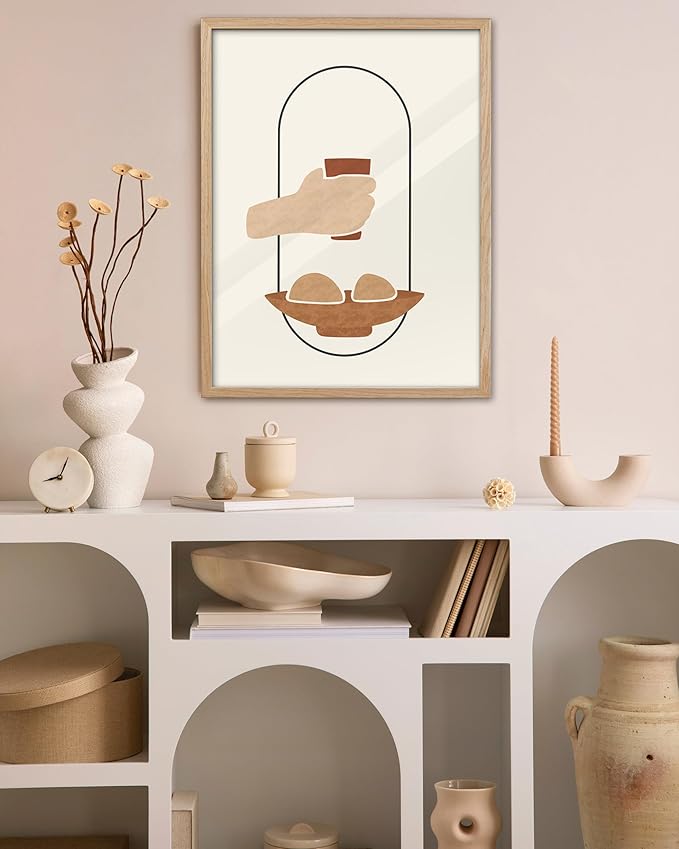 KensTro Natural OAK Wood Beige Boho Christian Framed Wall Art,16x20 in Mid Century Modern Religious Kitchen Art,Holy Communion Print,First Communion Ornament and Gift,Fit for Living Room Bedroom 1Pack