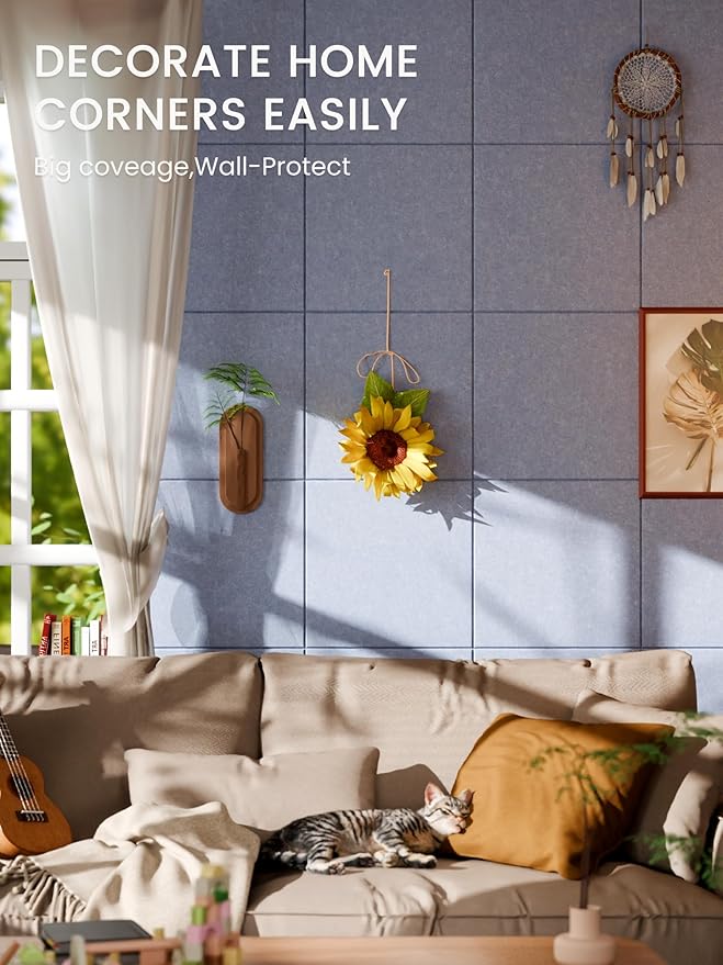Bumusty Large Cork Board 48" x 36" Alternative - 12 Pack Felt Wall Tiles with 70 Safe Removable Adhesive Tabs, 30 Pushpins, Cork Boards for Walls Bulletin Board Office Decor (Soft Periwinkle)
