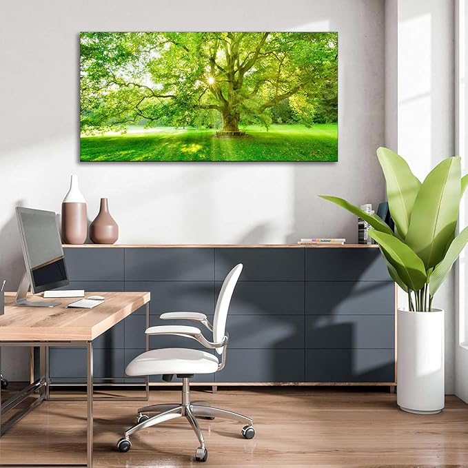 Bamdeya Large Picture Living Room Wall Art Forest Canvas paintings Trees wall decor Green Artwork for Walls Sunset Landscape Wall Art Bedroom Wall Decor Dining Room Home Office Decorations