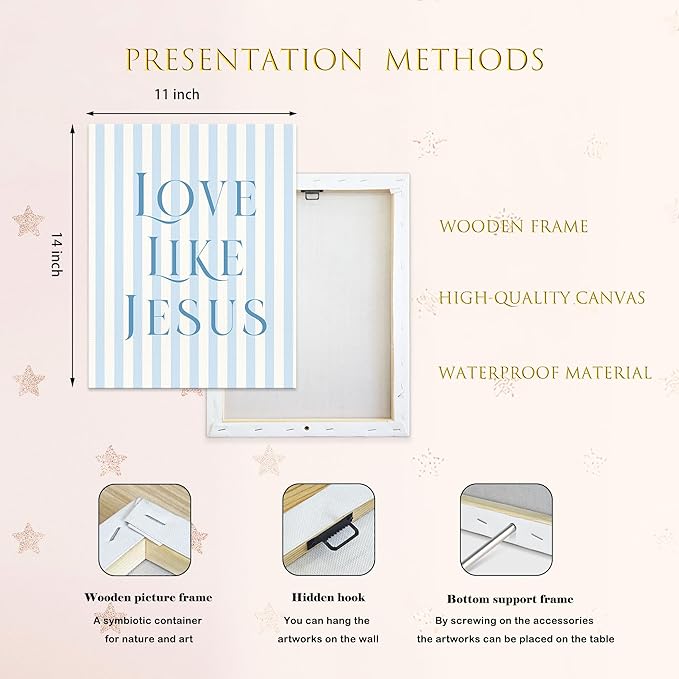 LARTSFRO Coquette Blue Bow Jesus Canvas Wall Art Decor Posters Prints, Light Blue Bow Room Bedroom Bathroom Dorm Wall Art Decor Aesthetic for College Teen Girls Gifts, Inspirational Bible Verses Bow Wall Decor, 11x14 Inch Set of 4 Pcs Bow Pictures (Can...