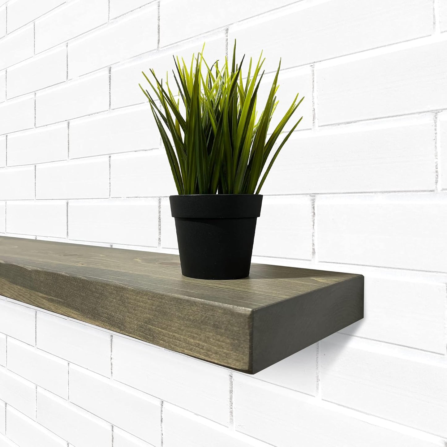 URBANDI, Rustic Floating Shelves, Set of 2, Hidden Bracket, Solid Wood, Heavy Duty, Wall Mounted Shelves, (Grey, 12Wx8D)