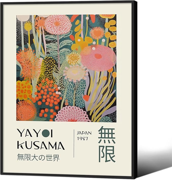 Abstract Yayoi Kusama Posters Japanese Wall Art Vintage Tokyo Aesthetic Prints Yayoi Kusama Inspired Japanese Gallery Wall Art for Stylish Room Bedroom Living Room Decor 12x16in Black Framed