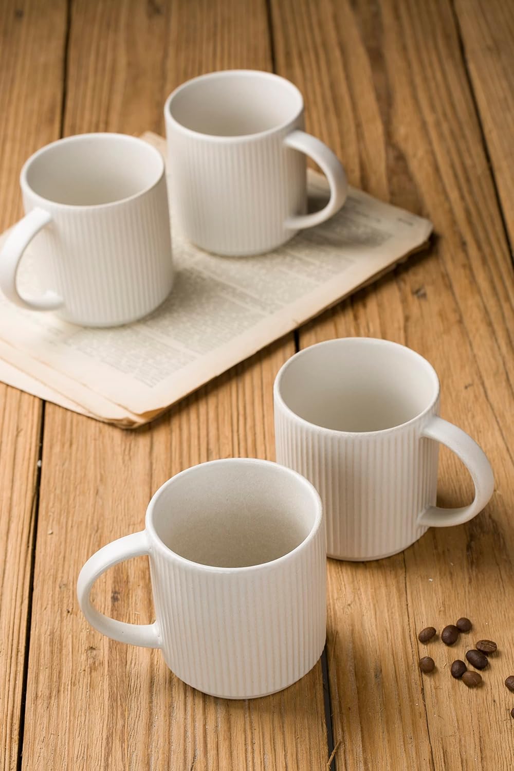 famiware Coffee Mug Set for 6, Star 12 oz Catering Mugs Cup Set with Handle for Coffee, Tea, Cocoa, Milk - Ceramic Stoneware Drinkware Set, Matte White