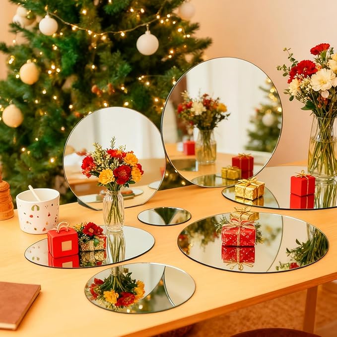 Round Mirror Centerpieces for Tables Decorations, 16Pack Acrylic Circle Mirror Centerpieces Mirrors Candle Plate Trays for Wedding Table Decorations Christmas Home Wall Decor (6inch, 8inch)