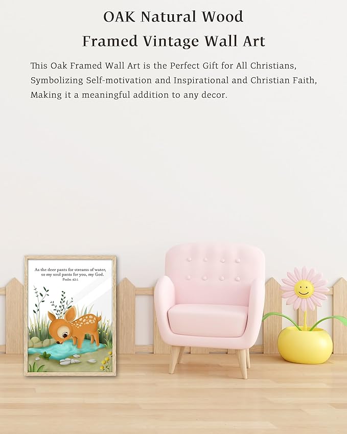 KensTro Natural OAK Wood Nursery Decor Framed Wall Art, 12x16 in Inspirational Christian Bible Verse Wall Art,My Soul Pants for You God Psalm 42:1 Print for Boys Girls Playroom Bedroom Decor Set of 1