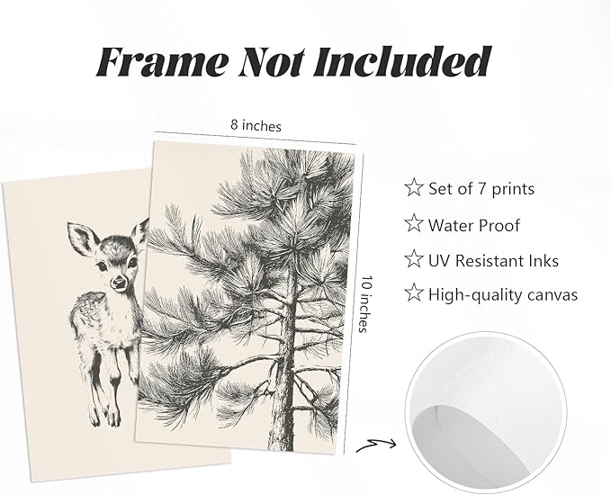 Nursery Wall Art Woodland Animal Canvas Wall Decor Baby Room Pictures Forest Animal Prints Kids Wall Art Pine Tree Poster Nature Vintage Artwork Deer Fox Painting for Bedroom 8x10x7 Inch Unframed
