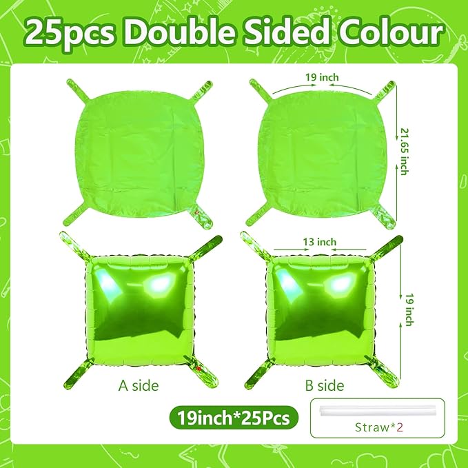 NISOCY 25PCS Green Square Foil Balloons Wall Backdrop Double Sided Light Green Christmas Balloon Tunnel Arch Kit for Birthday Christmas Graduation Wedding Anniversary Summer Jungle Party Decorations