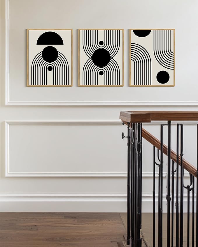 Drsoum Black Abstract Boho Wall Art Framed Modern Bohemian Wall Decor Geometry Lines Prints Ready to Hang 11x14in Natural Framed