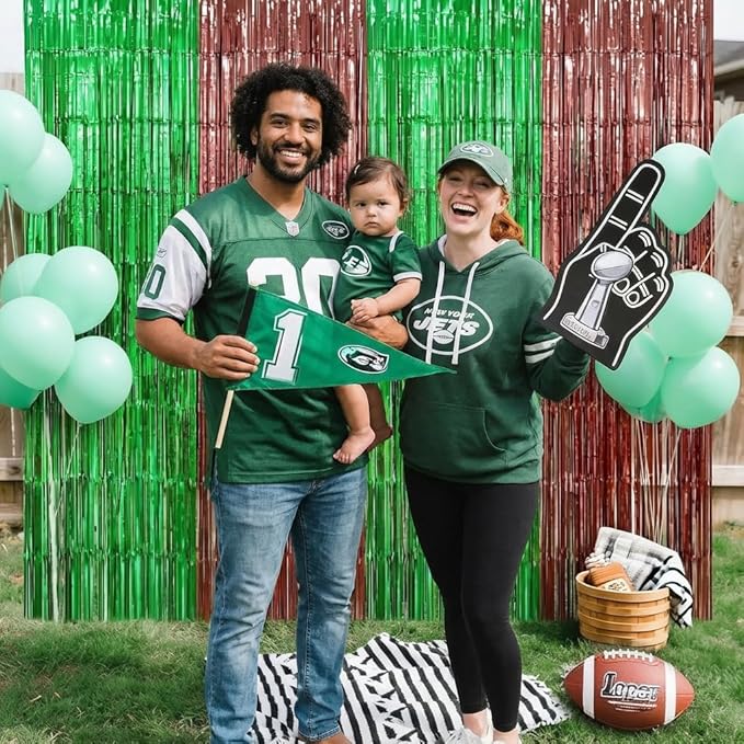 2 Pack Football Party Decorations, 3.28 FT x 6.58FT Tinsel Backdrop, Green Brown Foil Fringe Curtains Metallic Party Streamer, Football Party Supplies Game Day Decorations 2026 Birthday Party Supplies