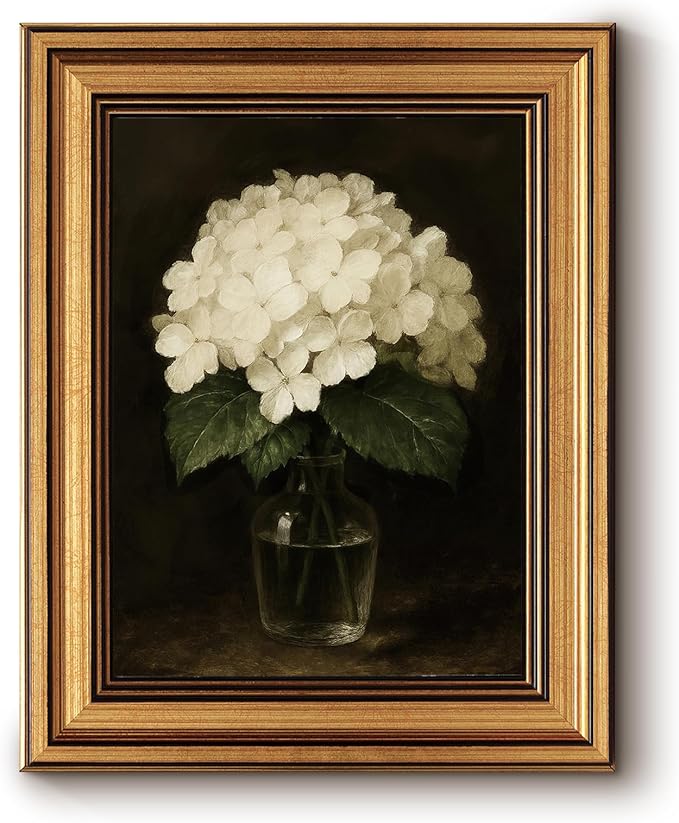 InSimSea Gold Framed Canvas Wall Art, Vintage Flower Wall Decor for Bathroom, Hydrangea Paintings Farmhouse Decor Aesthetic, Small Prints for Kitchen Bedroom Living Room Shelf Gift, 8x10inch