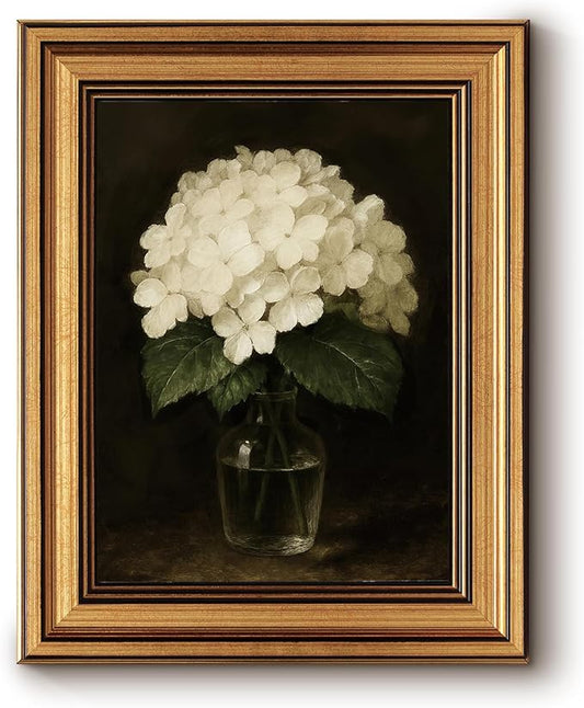 InSimSea Gold Framed Canvas Wall Art, Vintage Flower Wall Decor for Bathroom, Hydrangea Paintings Farmhouse Decor Aesthetic, Small Prints for Kitchen Bedroom Living Room Shelf Gift, 8x10inch