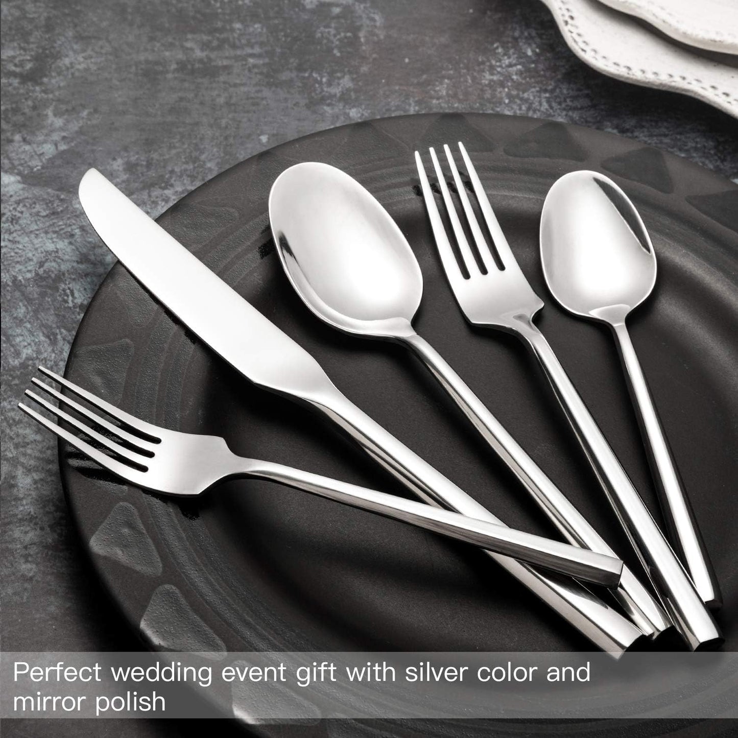 Silverware Set Flatware Set 40 Pieces Stainless Steel Cutlery Set Hexagonal Pattern Mirror Finished Home Daily Use Housewarming Wedding Gift Service for 8