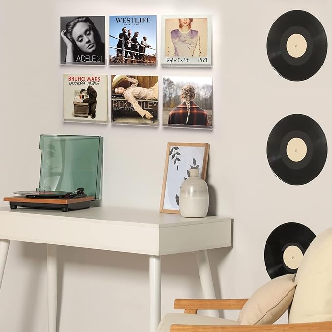 20 Pack Vinyl Record Shelf Wall Mount, 12-Inch Clear Acrylic Album Storage Holder, Floating Display Shelves for Wall Decor, Magazine Shelf, Kids Bookshelf, Suitable for Bedroom, Living Room