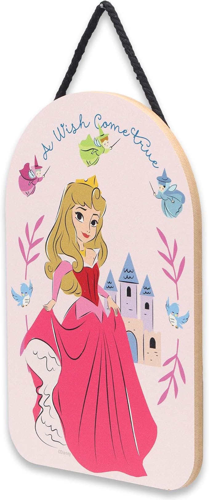 Disney Sleeping Beauty A Wish Come True Hanging Wood Wall Decor - Pretty Aurora Sign for Kids' Bedroom or Nursery