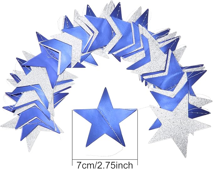 Patelai Glitter Star Garland Banner 2026 Graduation Decor 130 Feet Star Hanging Banner Twinkle Backdrop for Party Birthday Classroom Wedding Supplies(Ocean Blue, Glitter Silver)