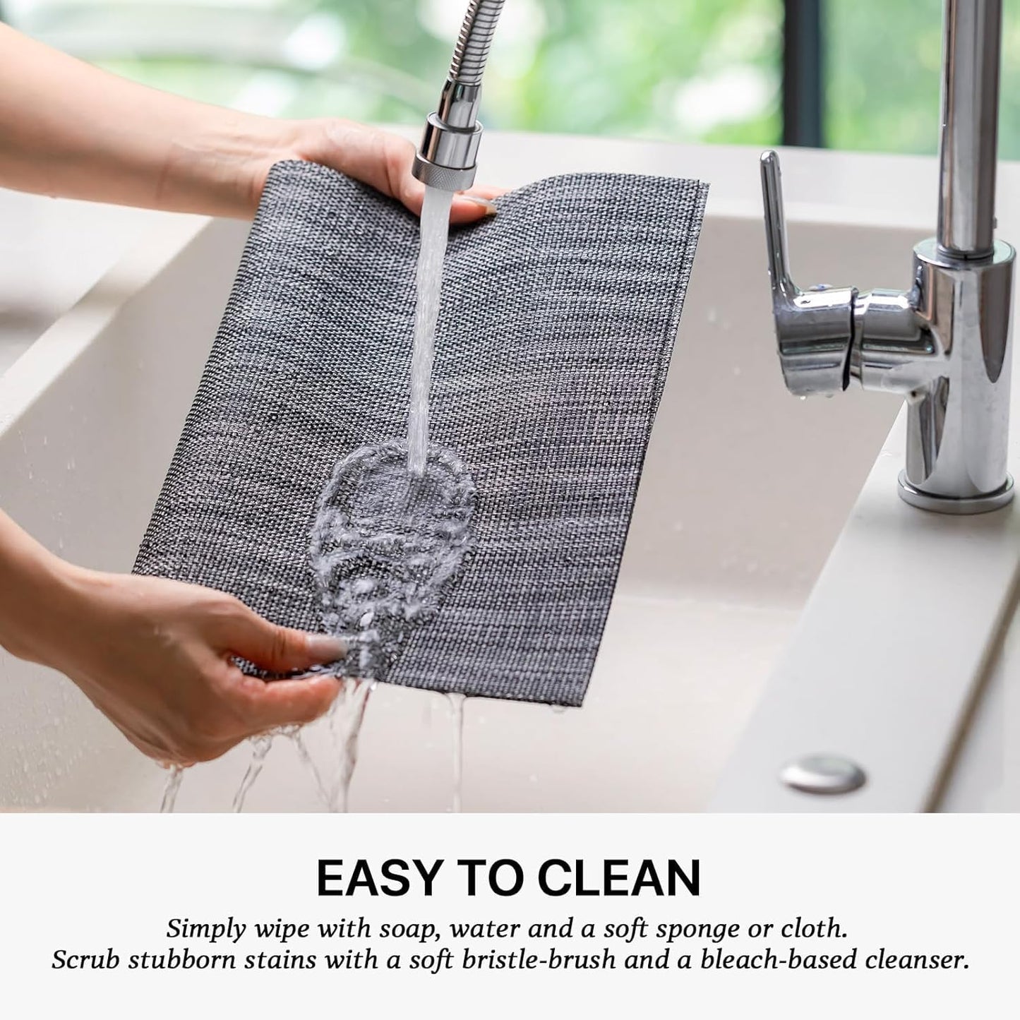 LEXMORE Placemats Set of 12 Vinyl/Plastic Woven Place Mats for Kitchen Table Indoor/Outdoor Washable Placemat Wipeable Dining Table Mats(A-Dark Gray)