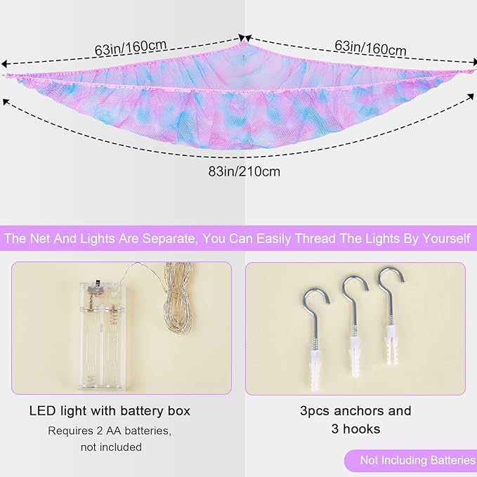 Unicorn Castle Stuffed Animals Net or Hammock Kids Toy Storage Organizer with LED Light Hanging Corner Stuffed Animals Holder Kids Girls Room Decor,Blue-Purple,XLarge (Pack of 1)