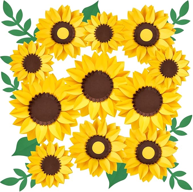 SUNBEAUTY Sunflower Paper Flower Decorations for Wall Giant Artificial Sunflowers Classroom Decor Bulletin Board Decoration Large 3D Paper Flowers Hanging for Wedding Baby Shower Tea Party