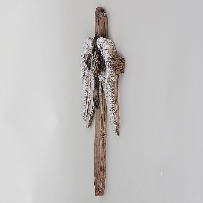 BC Home Decor Angel Wings Crosses Wall Décor, Rustic Decor Style, Decoration Gifts for Women, 12 inches H,Hand Painted by Buildclassic