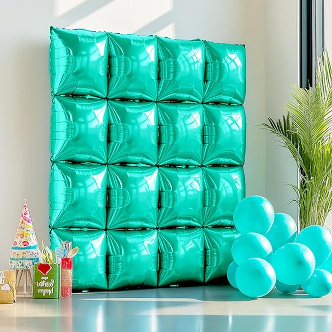 NISOCY 25PCS Teal Blue Square Foil Balloons Wall Backdrop Double Sided Teal Blue Balloon Tunnel Arch Kit for Birthday Baby Shower Wedding Graduation Anniversary Party Decorations