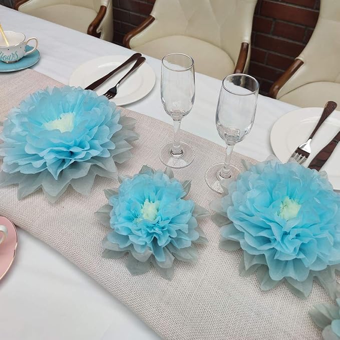 Mybbshower 9pcs Mixed 7'' 9'' 11'' Blue Tissue Paper Pom Poms Flower for It's A Boy Baby Shower Birthday Nursery Room Decorations
