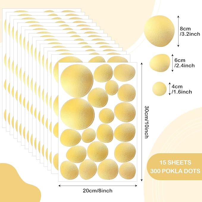 TaoBary 15 Sheet 300 Pcs Irregular Polka Dots Boho Wall Decal Terrazzo Playroom Bedroom Removable Modern Vinyl Boho Wall Stickers(Gold)