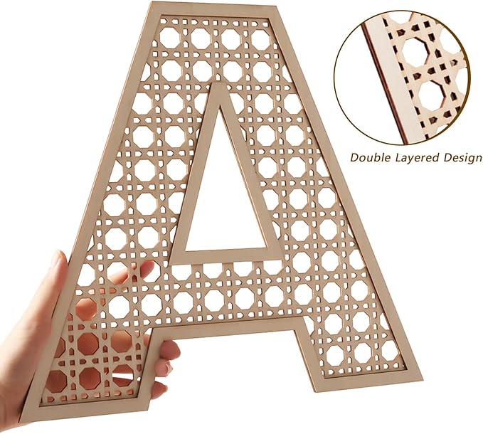 Large Boho Wooden Rattan Letters 12 inch for Nursery Decor Wood Letter A Wall Decors for Baby Girl Boy Bedroom Home Rustic Name Sign Birthday Wedding Decorative Letters
