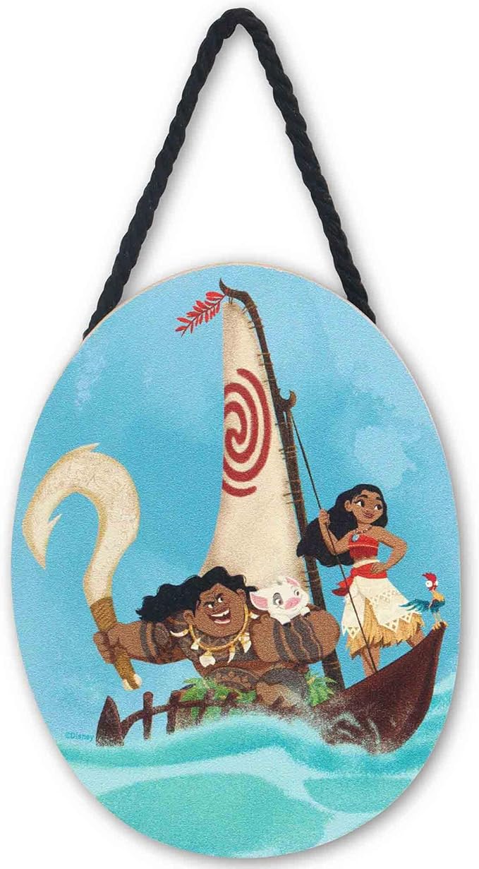 Disney Princess Moana Ocean Voyage Hanging Wood Wall Decor - Small Moana Wall Art for Bedroom or Play Room