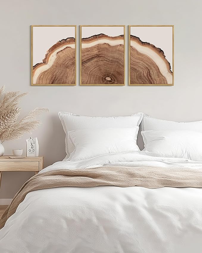 Drsoum Vintage Retro Tree Rings Wood Framed Wall Art Wood Stump Prints Modern Nature Rustic Artwork Bedroom Living Room Ready to Hang 12x16in Natural Framed
