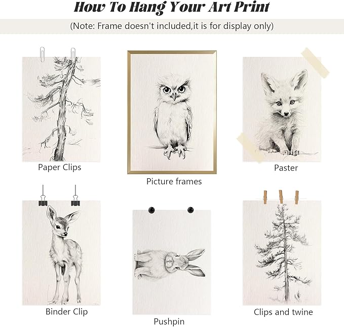 Vintage Nursery Wall Art Woodland Animal Canvas Decor Baby Room Wall Art Forest Animal Pictures Kids Tree Prints Posters Nature Deer Fox Painting Nursery Artwork for Bedroom 8x10x7 Inch Unframed