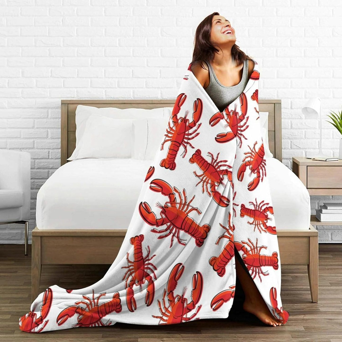 HGOD DESIGNS Red Lobster Fleece Throw Blanket Ultra Soft Cozy Blooming Decorative Flannel Blanket All Season for Home Couch Bed Chair Travel 50x60in