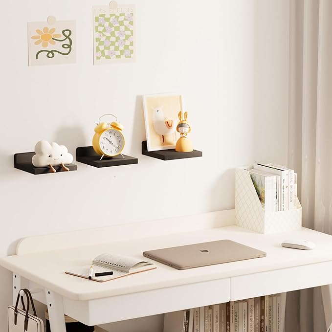 Small Floating Shelves Mini Shelves Hanging Display 5 Inch Wall Shelf for Bathroom Livingroom Bedroom,3 Pack, with 2 Types of Installation, Great for Room Decor