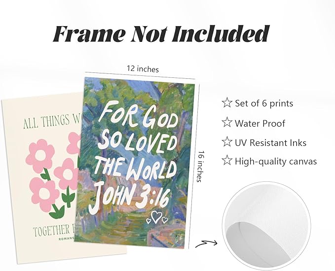 Bible Verse Wall Art Christian Canvas Wall Decor Aesthetic Scripture Wall Art Preppy Religious Posters Jesus Painting Floral Bow Pictures Vintage Prints for Living Room Bedroom 12x16x6 Inch Unframed