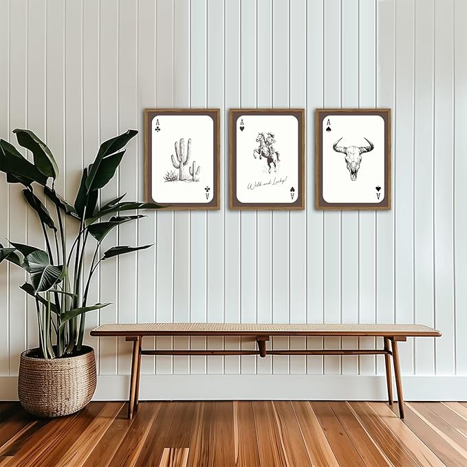 Western Cowboy Wall Art Set of 3, Vintage Cowgirl Rodeo Decor Painting, Southwestern Rustic Aesthetic Artwork Canvas Prints for Living Room Bedroom Farmhouse 16x24 inch Wood Framed