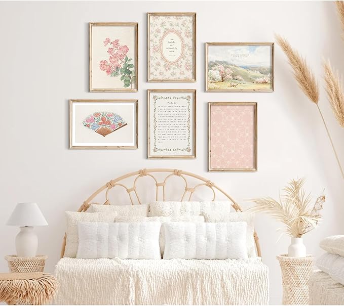 Christian Nursery Wall Art Bible Verse Canvas Wall Decor Girl Floral Wall Art Aesthetic Scripture Pictures Jesus Religious Posters Pink Flower Prints Vintage Artwork for Bedroom 12x16x6 Inch Unframed