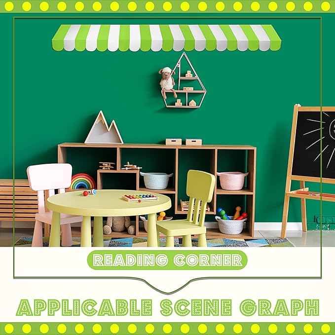 Boao 4 Pack Circus Awning Decoration 3D Stripe Cardboard Awning Carnival Wall Decor Circus Party Favors for Lemonade Stand Bakery Ice Cream Truck Bulletin Board Decor(Bright Green and White)