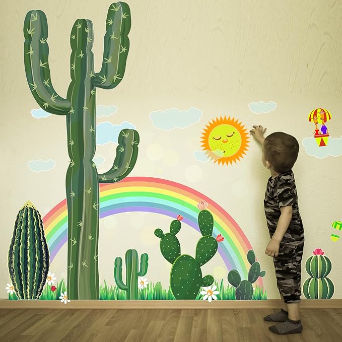 Geyoga 6 Set Cactus Cutouts Jointed Cardboard Cactus Cutouts Summer Green Plant Wall Decor Cinco De Mayo Fiesta Party Supplies for Photo Prop Wild Western Decoration