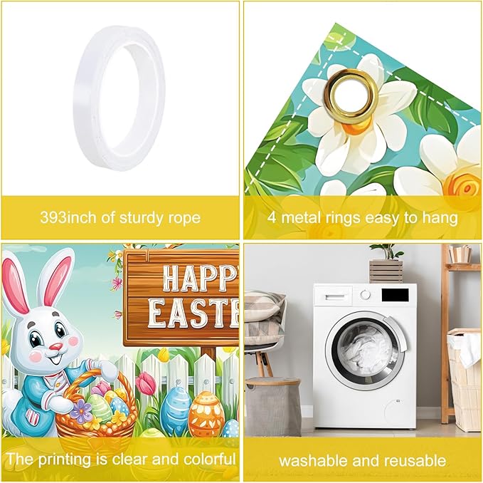 Happy Easter Backdrop 71" X 43" Happy Easter Day Banner Easter Rabbit Party Decorations Easter Bunny Background