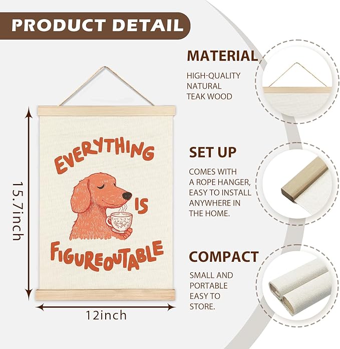 LZYRF Everything Is Figureoutable Inspirational Wall Art Poster Framed, Cute Office Decor, Funny Dog Motivational Canvas Prints Wall Decor for Living Room Home Office, 12x16 Inch