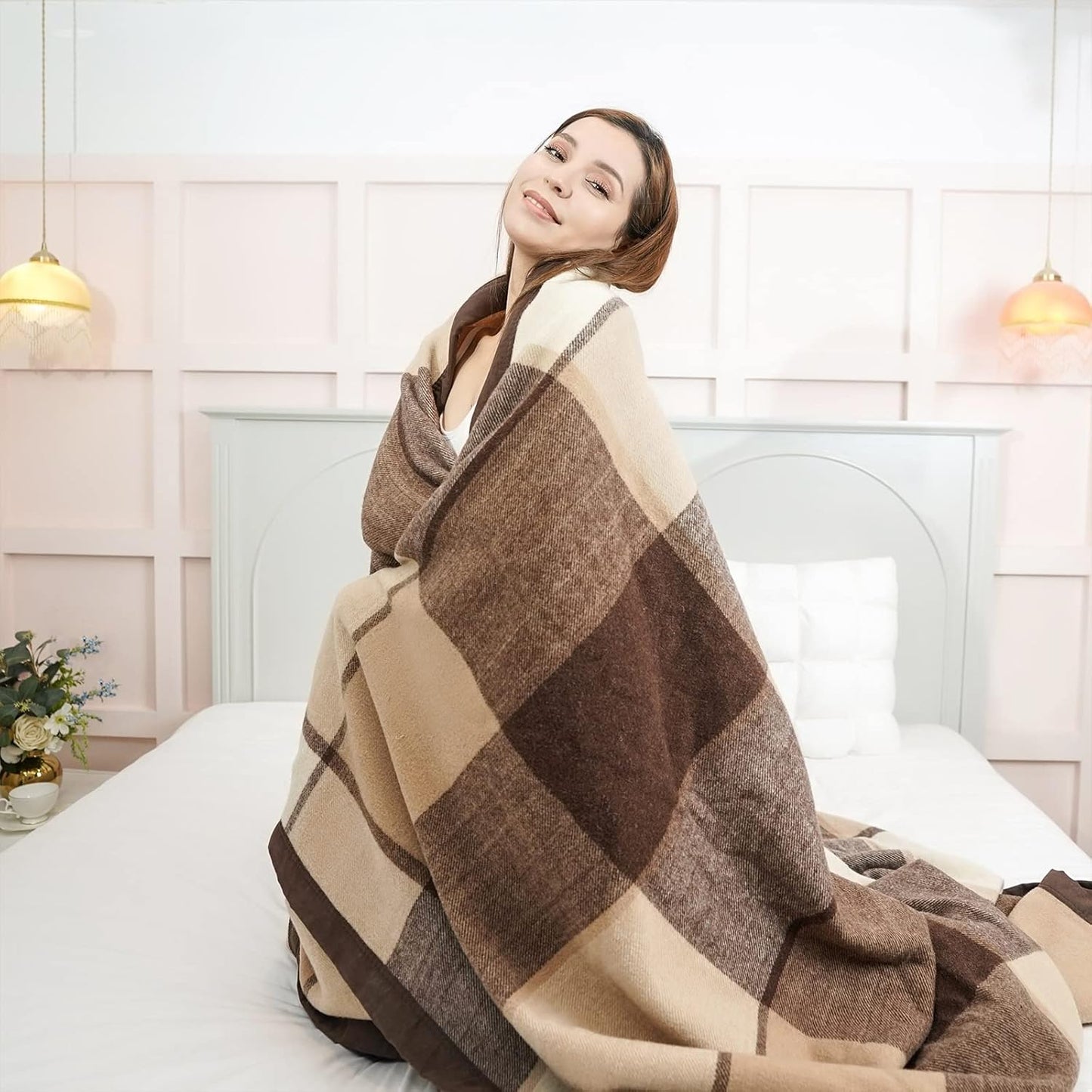 YOUR MOON 100% Pure Wool Queen Size, Australian Organic Natural Wool Blankets, Hypoallergenic Blanket for Bed, Medium Weight(Coffee, 90 * 90)